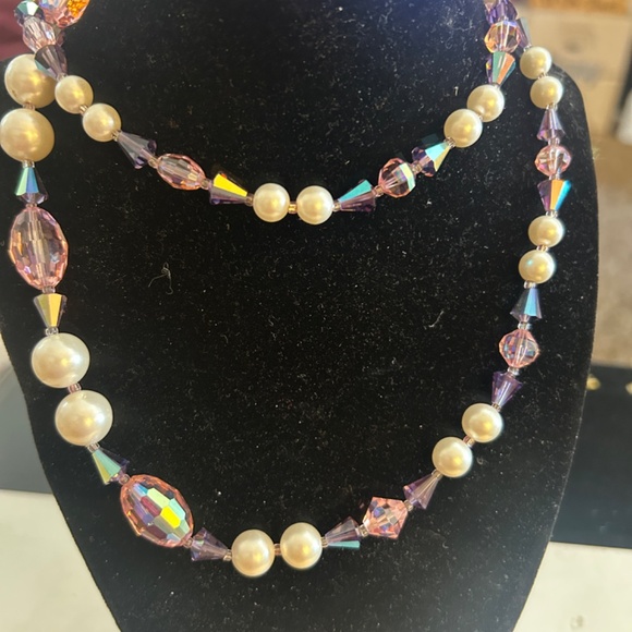 Vintage Signed Vendome Cocktail Crystal/Faceted Glass/Faux Pearl Necklace-Long - Picture 11 of 15